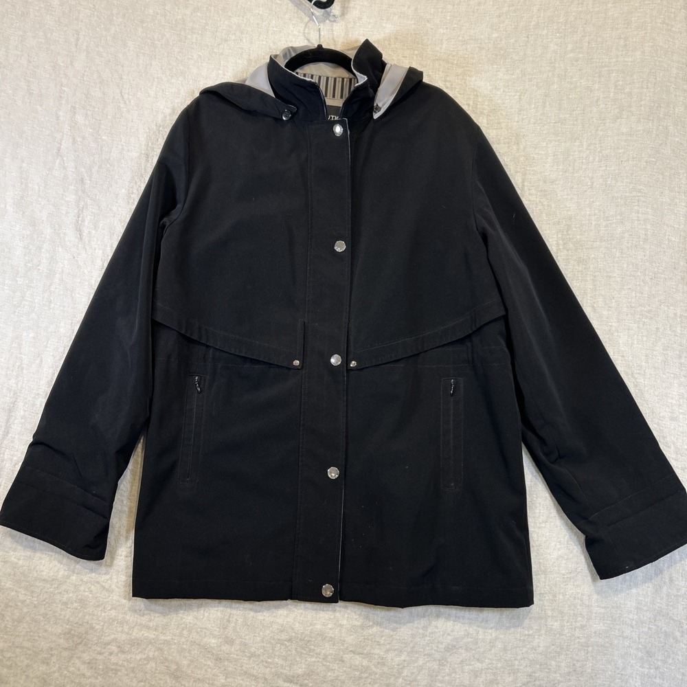 Nautica Women's Rain Jacket Black, Hooded, Zip and Snap,‎ Pockets Large